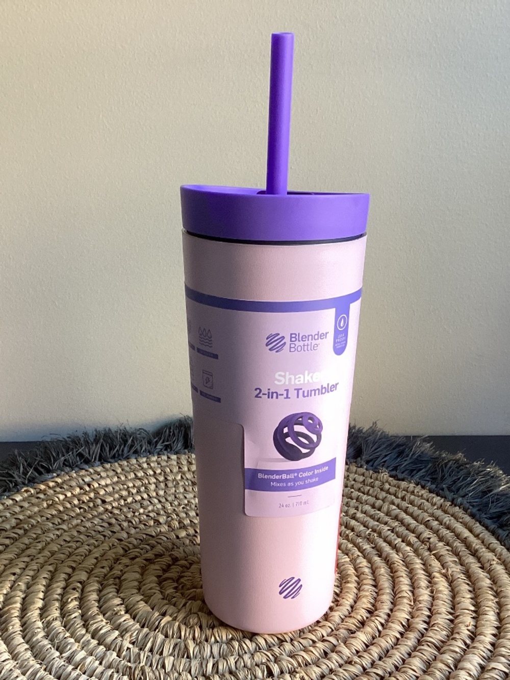 NEW Blender Bottle 24oz Stainless Steel 2-In-1 Tumbler Purple n Pink BlenderBall